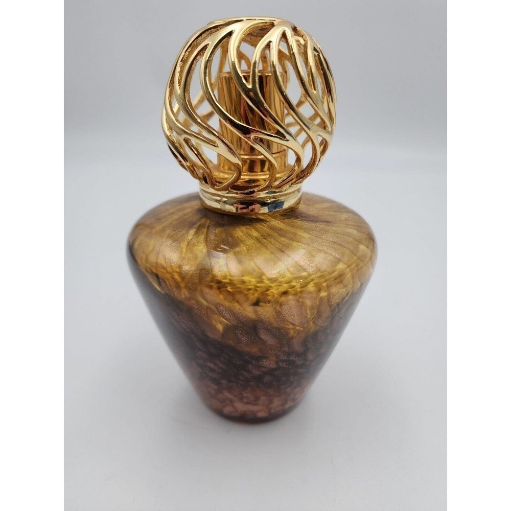 La-Tee-Da! Large Amber Glass Lamp Fragrance Round Gold Crown Glass Diffuser